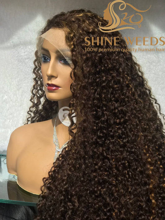 Long 30'' Jerry Curly Frontal Wig Piano Color 2302 Model