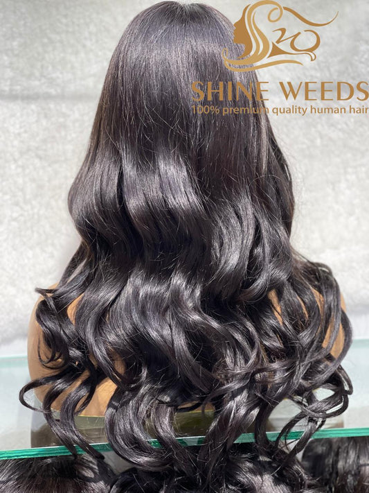 Medium Long Wig Natural Hair 20'' Wave dark brown Model 9179