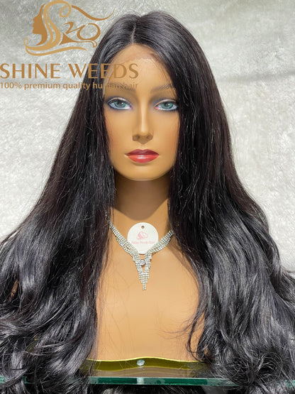 1253A Natural Hair wig Wavy Medium Long