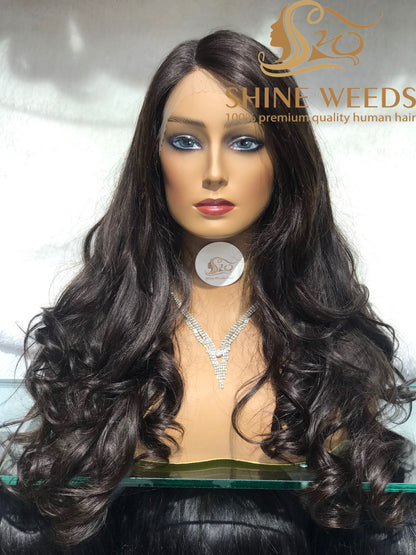 1253A Natural Hair wig Wavy Medium Long