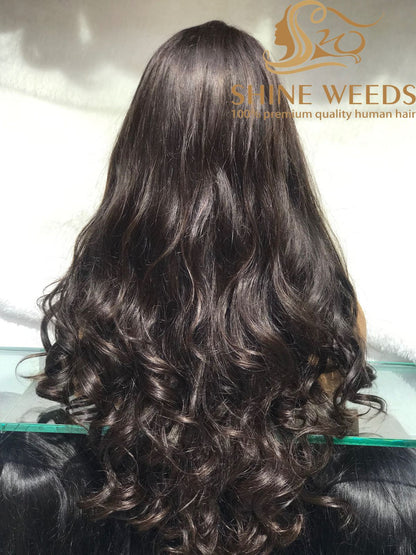 1253A Natural Hair wig Wavy Medium Long