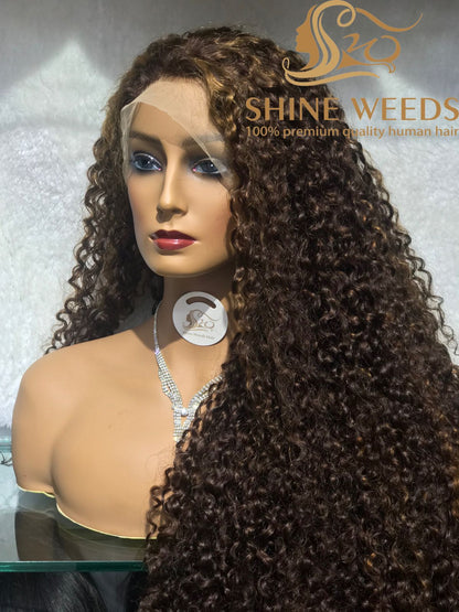 Long 30'' Jerry Curly Frontal Wig Piano Color 2302 Model