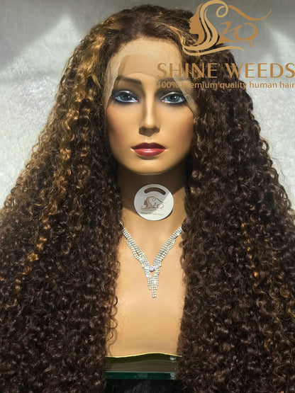 Long 30'' Jerry Curly Frontal Wig Piano Color 2302 Model