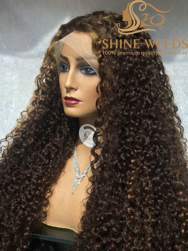 Long 30'' Jerry Curly Frontal Wig Piano Color 2302 Model