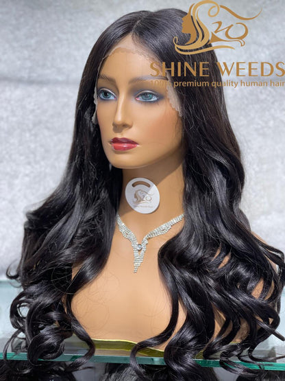 Medium Long Wig Natural Hair 20'' Wave dark brown Model 9179
