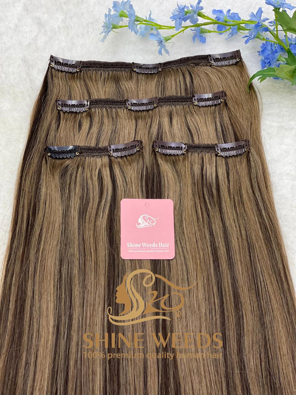 Clip Hair Extension 200g Natural Hair High light color Customized