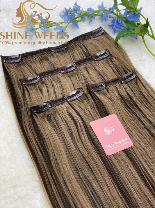 Clip Hair Extension 200g Natural Hair High light color Customized