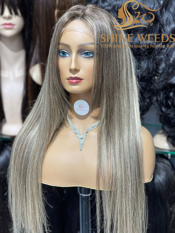European Medium long Natural Hair Wig P6/18# Fringe Customized wig Model AW 4*4 Lace