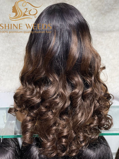 Medium Long Loose Wave Ombre 1B/4# Color Natural Hair 20inch