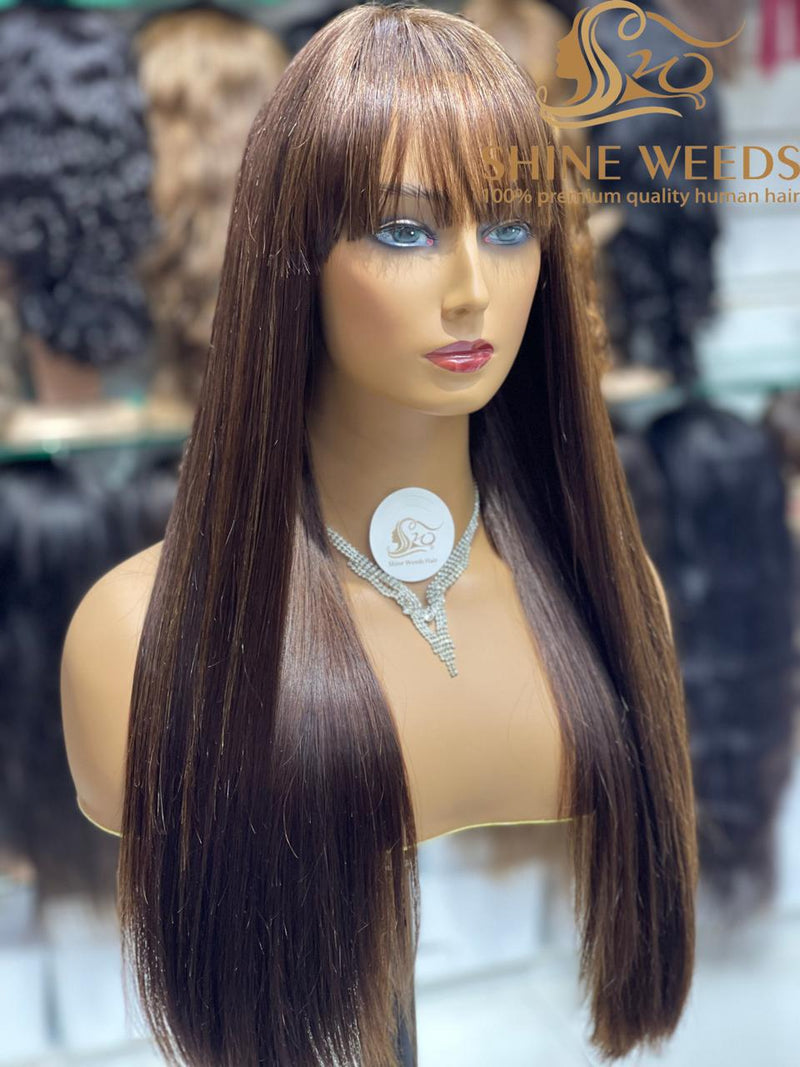 Long Silky Straight Hair with Bangs Natural hair Wig Super Model Style 24inch 618