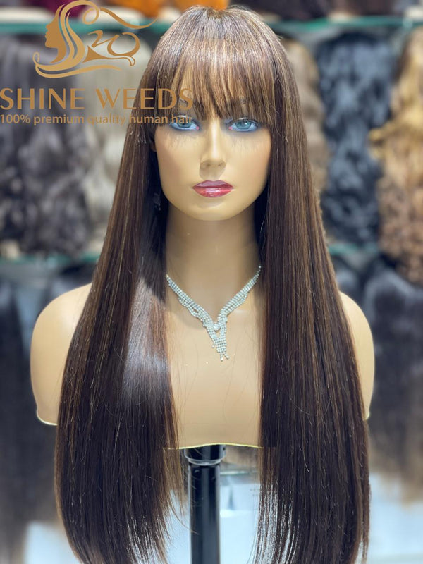 Long Silky Straight Hair with Bangs Natural hair Wig Super Model Style 24inch 618