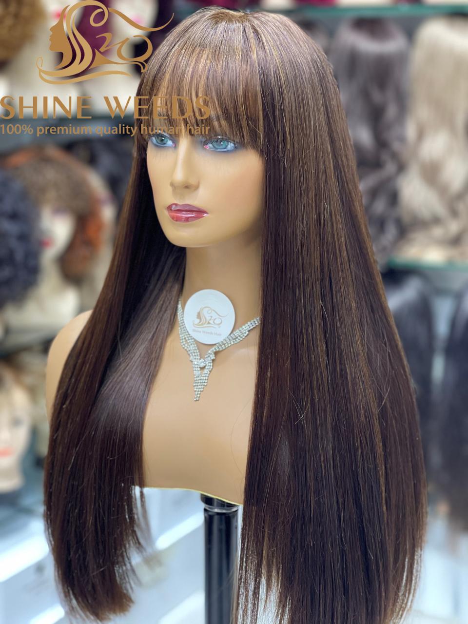 Long Silky Straight Hair with Bangs Natural hair Wig Super Model Style 24inch 618