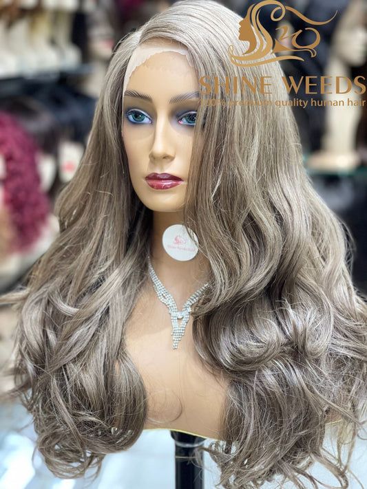 1253A Natural Hair wig Wavy Medium Long