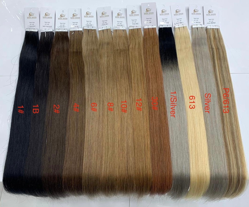 Shine Weeds Tape In Virgin Human Hair Extensions 100% Remy Human Hair 20 pieces 24″-26" 40g